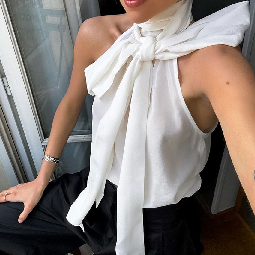 Women's Halter Chiffon Base Lace-up Top