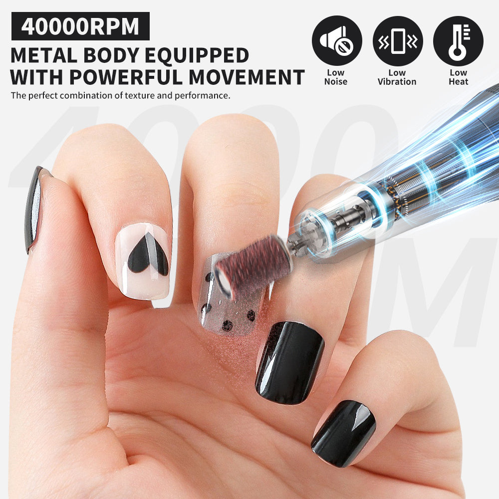 Professional Nail Drill, 40000RPM Electric Nail File For Acrylic Gel Nails Polishing Removing, Rechargeable Portable Cordless Nail Drill Kit With Full Set Of Accessories At Salon Home
