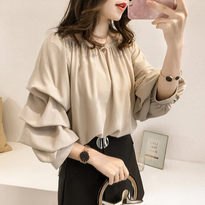 Flowy Long-sleeve Chiffon Top With A Relaxed Layered Design