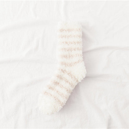 Sleeping Socks Home Women's Coral Fleece Striped Mid-calf Length Women's Socks Comfortable