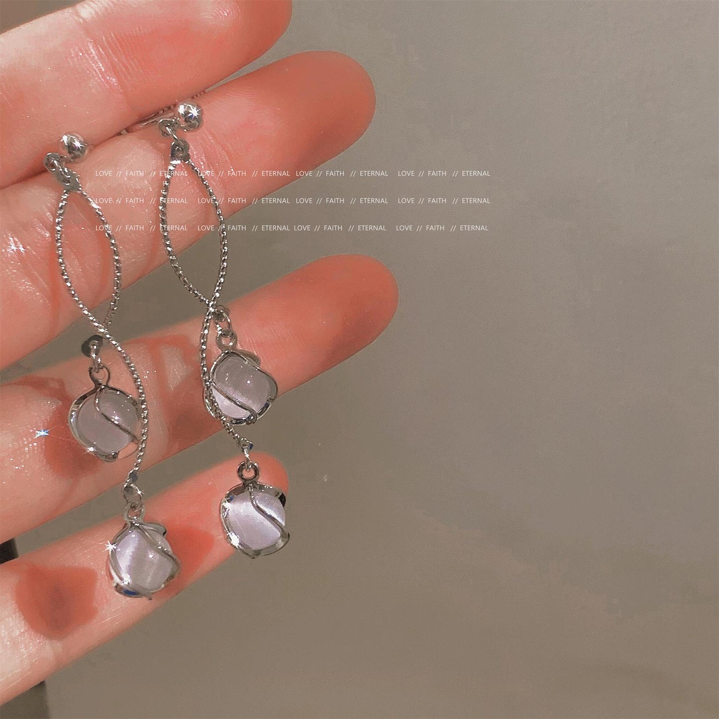Opal Tassel Long Earrings Mosquito Coil Ear Clip