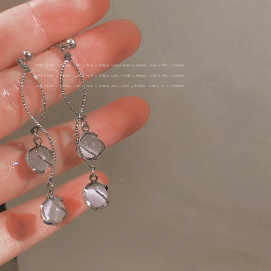 Opal Tassel Long Earrings Mosquito Coil Ear Clip