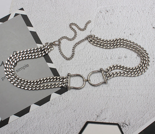 Metal Thick Chain PU Braided Waist Chain Women