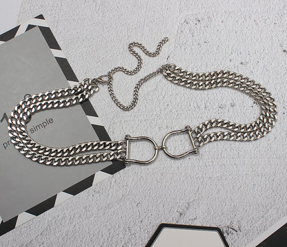 Metal Thick Chain PU Braided Waist Chain Women