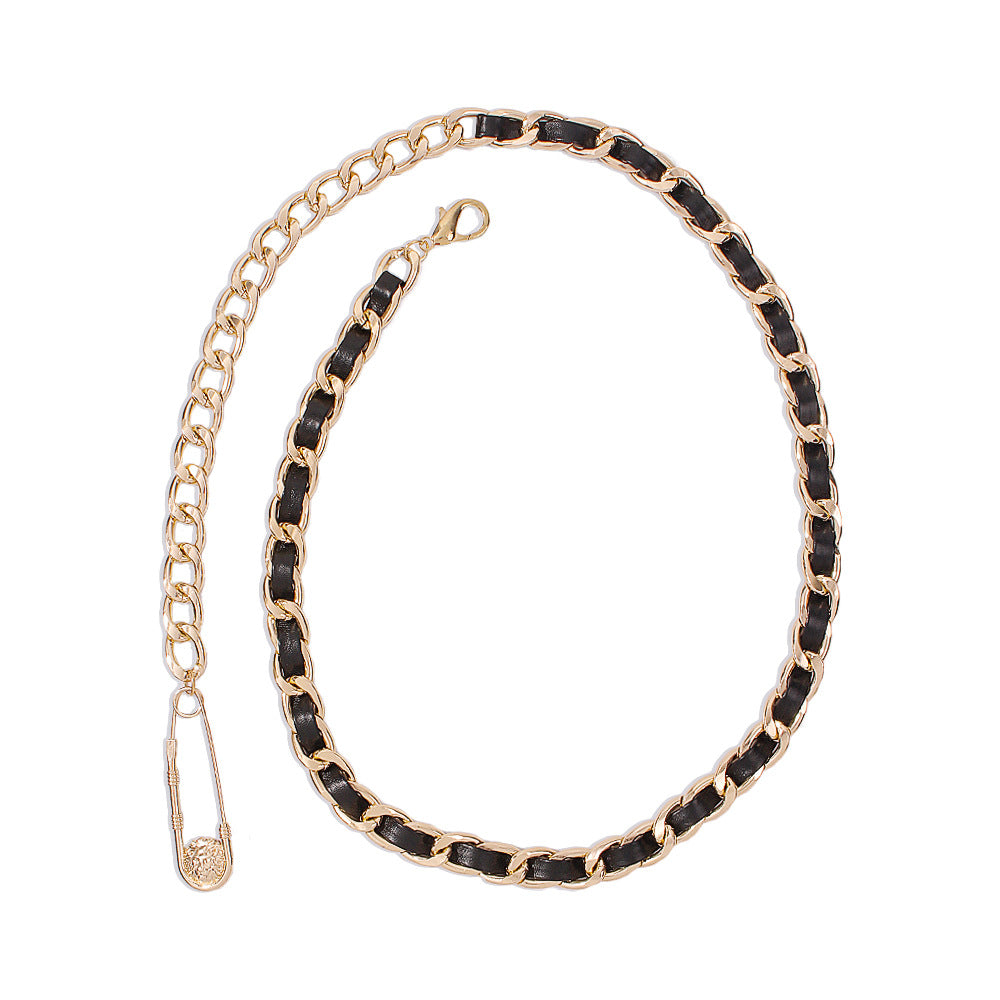 Small Fragrance Metal Chain PU Braided Waist Chain