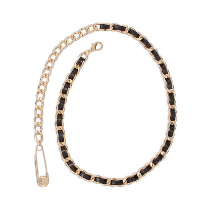 Small Fragrance Metal Chain PU Braided Waist Chain