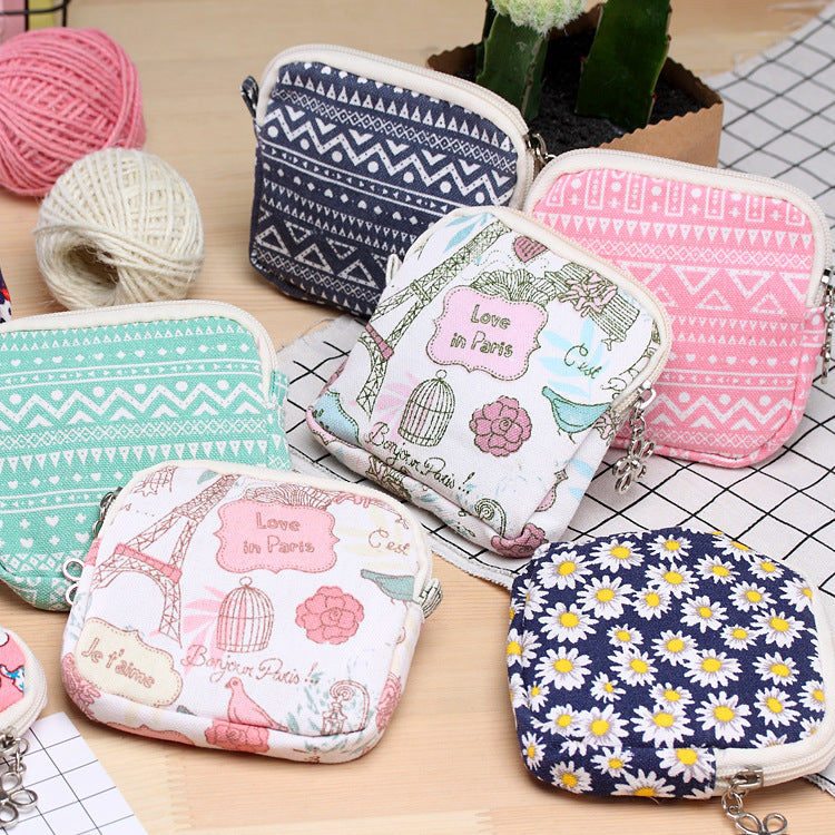 Canvas Coin Purse Cartoon Creative Cloth Storage Bag Sanitary Cotton Bag Aunt Bag Handheld Portable Women Wallet