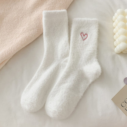 Women's Socks Love Embroidered Plush Socks Furry Warm