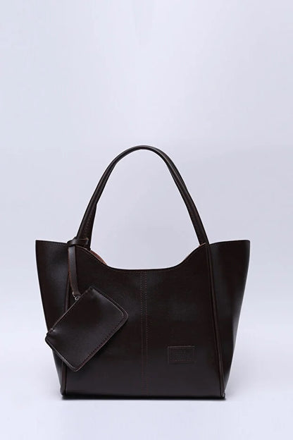 Brown SHK108 Faux Leather Women Hand And Shoulder Bag With Wallet And Makeup Bag