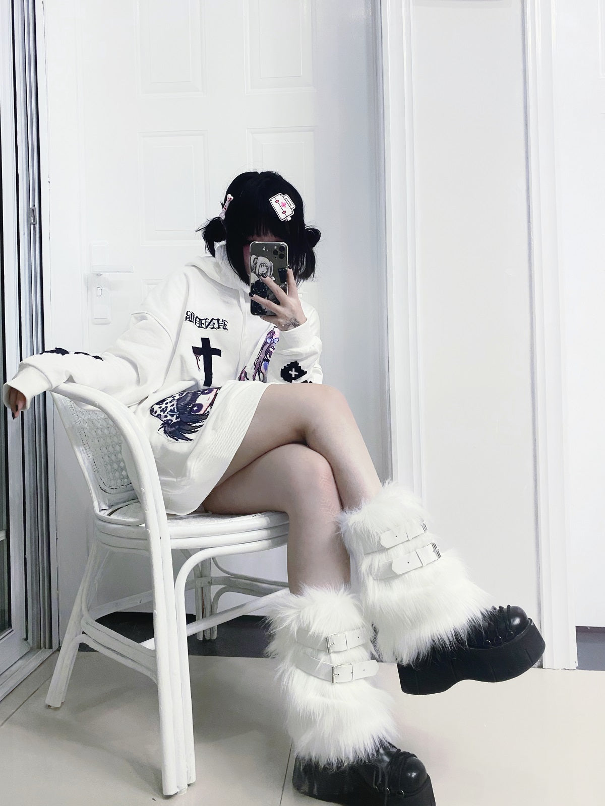 Harajuku Millennium Punk Leather Buckle Plush Socks