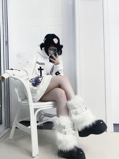Harajuku Millennium Punk Leather Buckle Plush Socks