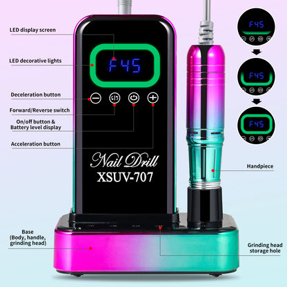 Cordless Nail Drill 45000 RPM, Rechargeable Electric Nail File Kit For Acrylic Gel Polishing Removing, Nail Drill Kit With Bits & Base, Portable Nail E-File Machine For Manicure Pedicure Salon