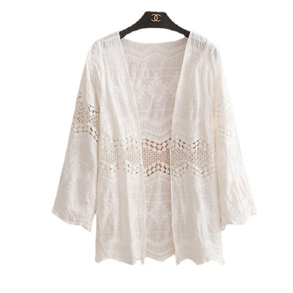 Middle Hollow Embroidered Cardigan Coat