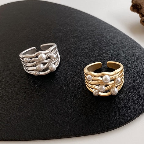 Irregular metal pearl ring