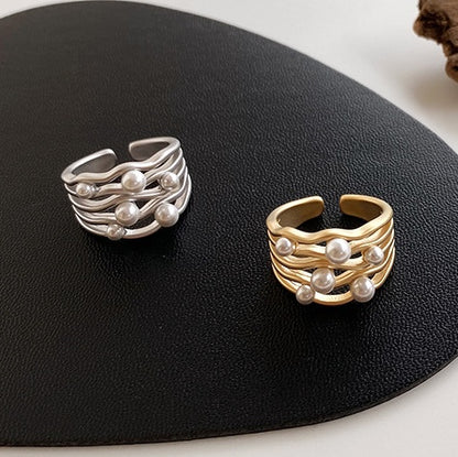 Irregular metal pearl ring