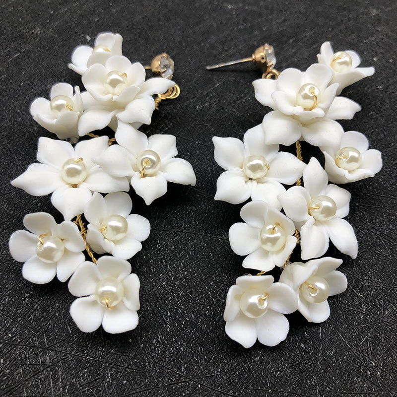 Women's Fashion Ceramic Flower Ear Clip Earrings