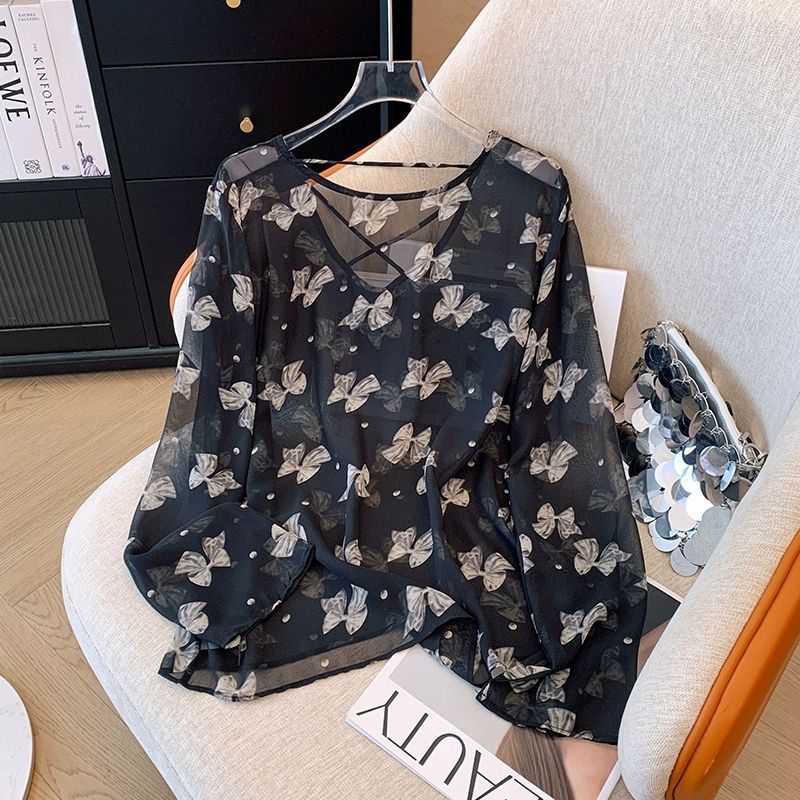 Plump Girls Slimming Retro Floral Chiffon Top