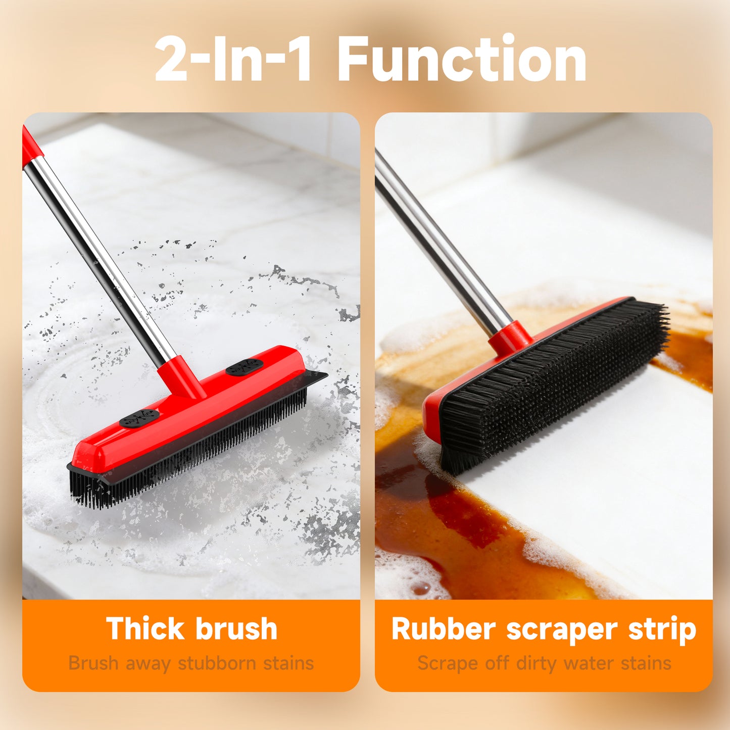 Pet Carpet Hair Removal Broom 2-in-1 Hair Remover & Squeegee For Carpets Easy To Use Versatile Cleaning Tool For Pet Owners - Shedding Grooming Kit