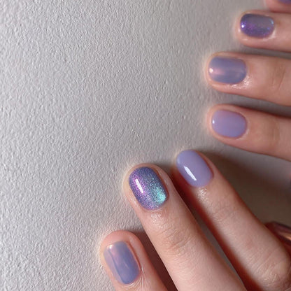 Dazzling Aurora Fake Nails Blooming Manicure Short 24 Pieces