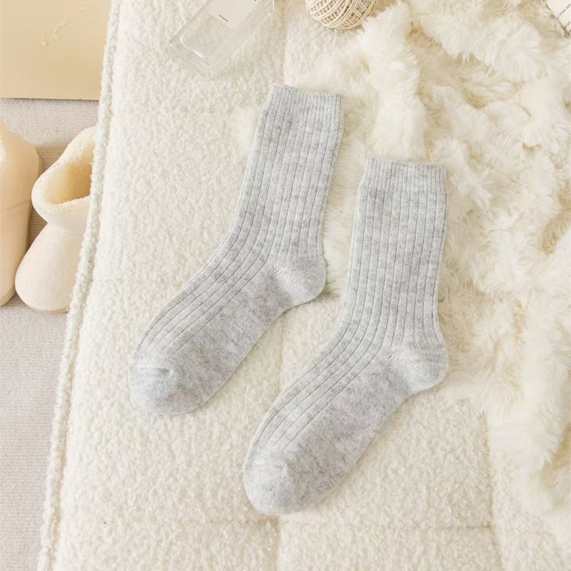Japanese-style Solid-color Wool Socks For Women