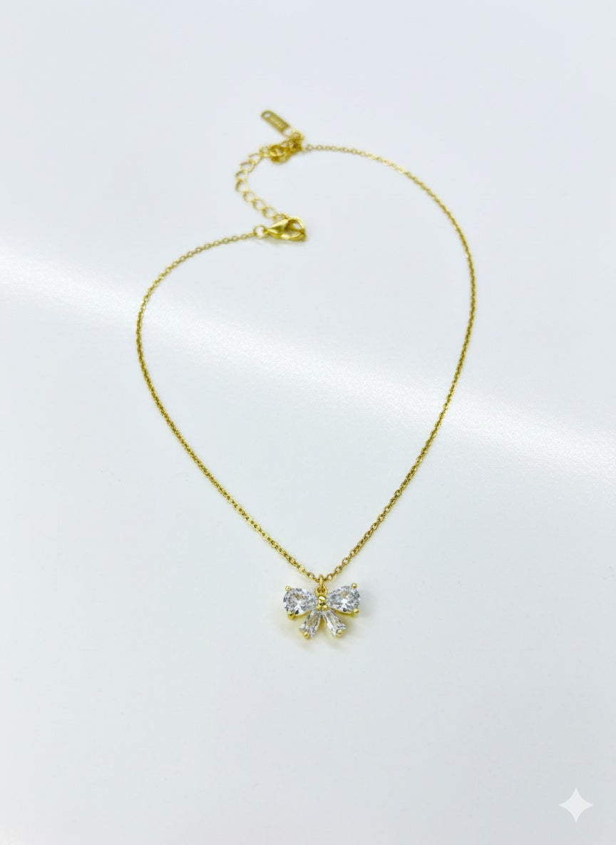 Stainless Steel Zircon Bow Necklace For Women