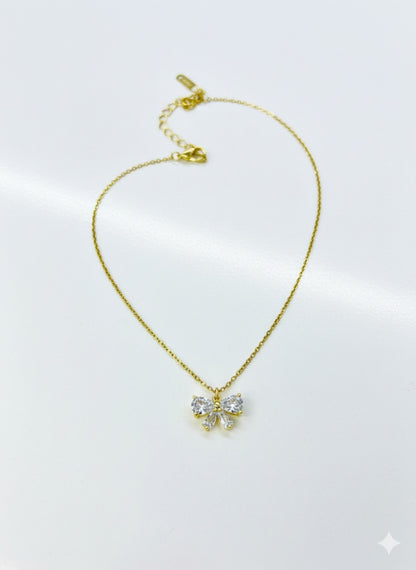 Stainless Steel Zircon Bow Necklace For Women
