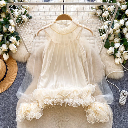 New Style Chiffon Pleated Lace Inner Camisole Two-Piece Set For Women
