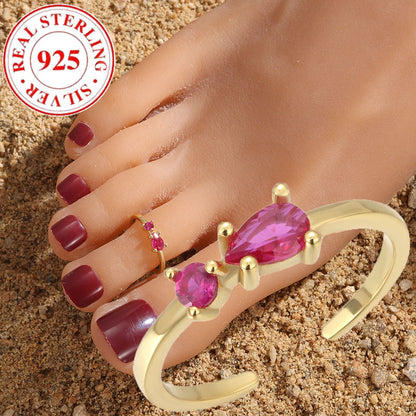 Foot Little Finger Toe Ring S925 Sterling Silver With Shiny Diamond