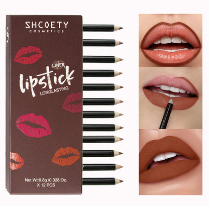 12 Color Matte Lipstick Lip Liner Suit