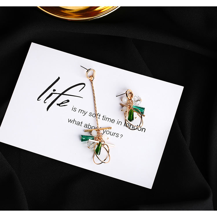 Asymmetrical earrings wild long earrings personalized crystal tassel earrings