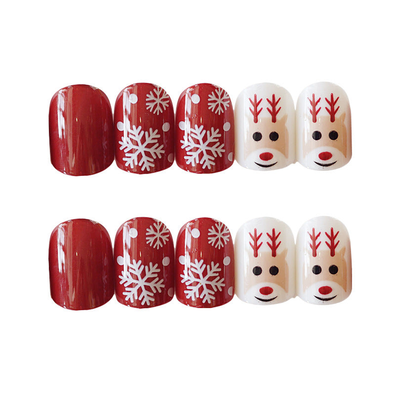 Artificial Christmas Snowflake Elk Cartoon Design Fake Nails Manicure