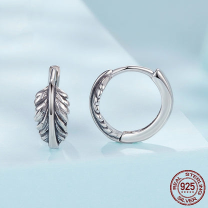 Vintage Textured Leaf Ear Clip S925 Sterling Silver Earrings