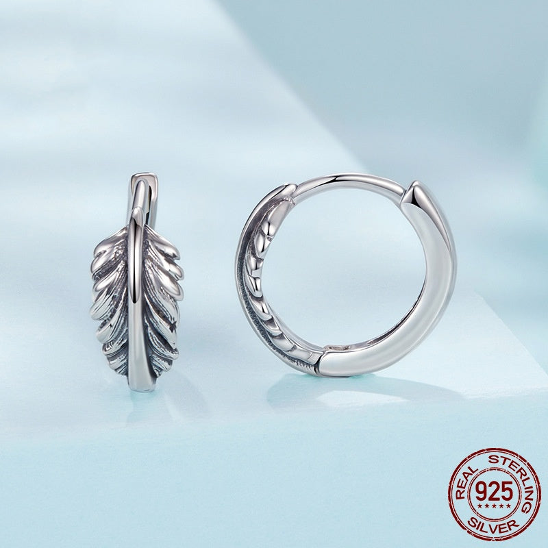 Vintage Textured Leaf Ear Clip S925 Sterling Silver Earrings