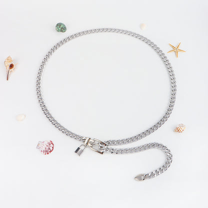New Hip Hop Fashion For Men And Women Metal Waist Chain Padlock Pendant Versatile Jeans Skirt Accessories Thick Chain