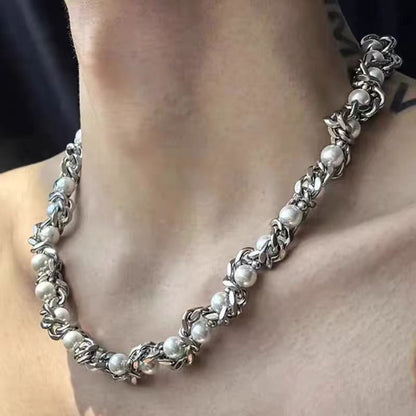 Light Luxury Minority Design Sense Punk Hip Hop Advanced Heavy Industry Pearl Necklace For Women