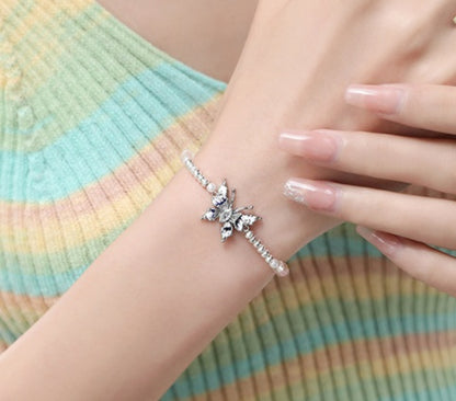 Fancy Butterfly Drop Oil Beaded Bracelet Stretch Jewelry For Women