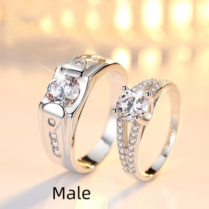 Diamond Romantic Couple Rings Men's Silver Plated Pair Rings