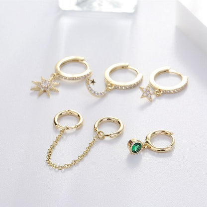 Moon Star Set Ear Clip Earrings