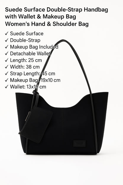 Black Suede SHK108 Women Hand And Shoulder Bag With Wallet And Makeup Bag