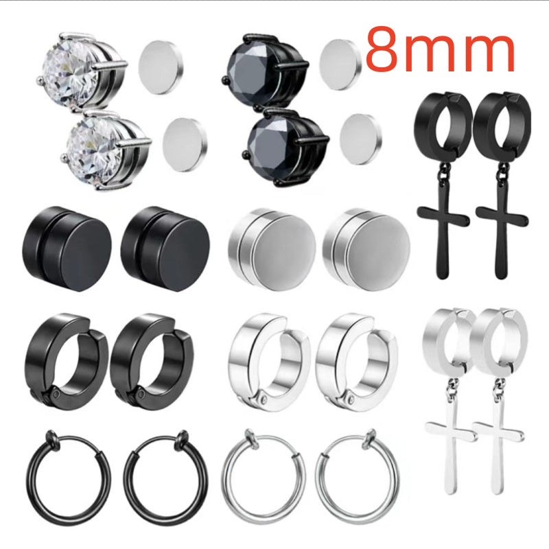 Titanium Steel Earrings Cross Zircon Magnet Ear Clip