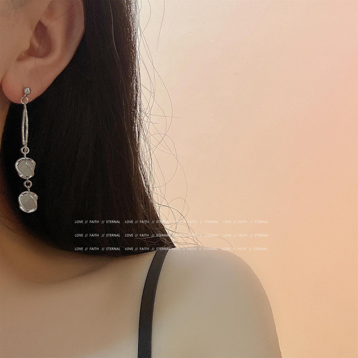 Opal Tassel Long Earrings Mosquito Coil Ear Clip
