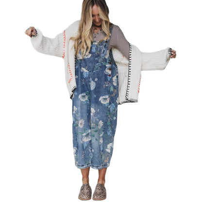 Loose Fit Printed Denim Trousers For Women