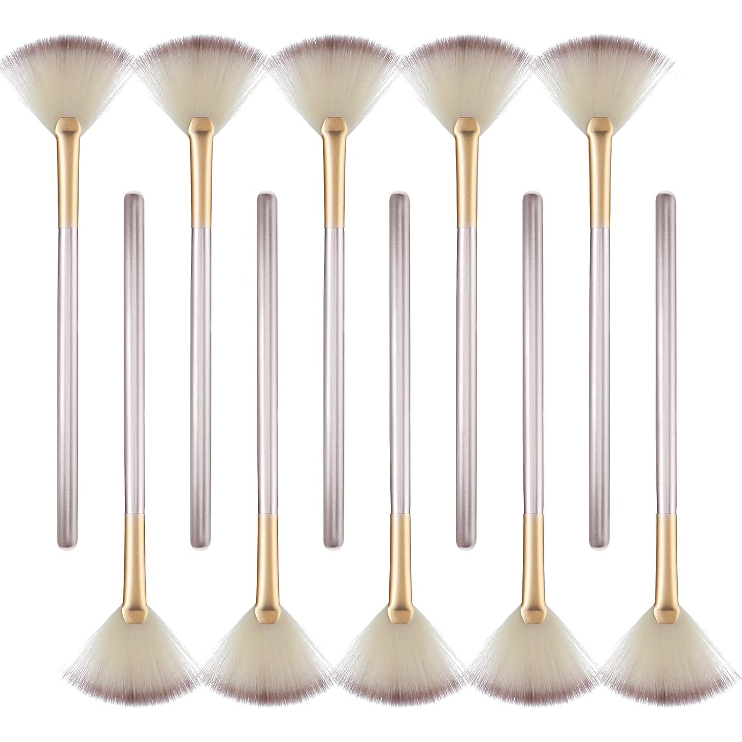 10 Professional Soft Facial Fan Brushes For Mask Mud Cream, Glycolic Peel & Makeup Application - Esthetician Tools With Champagne Finish