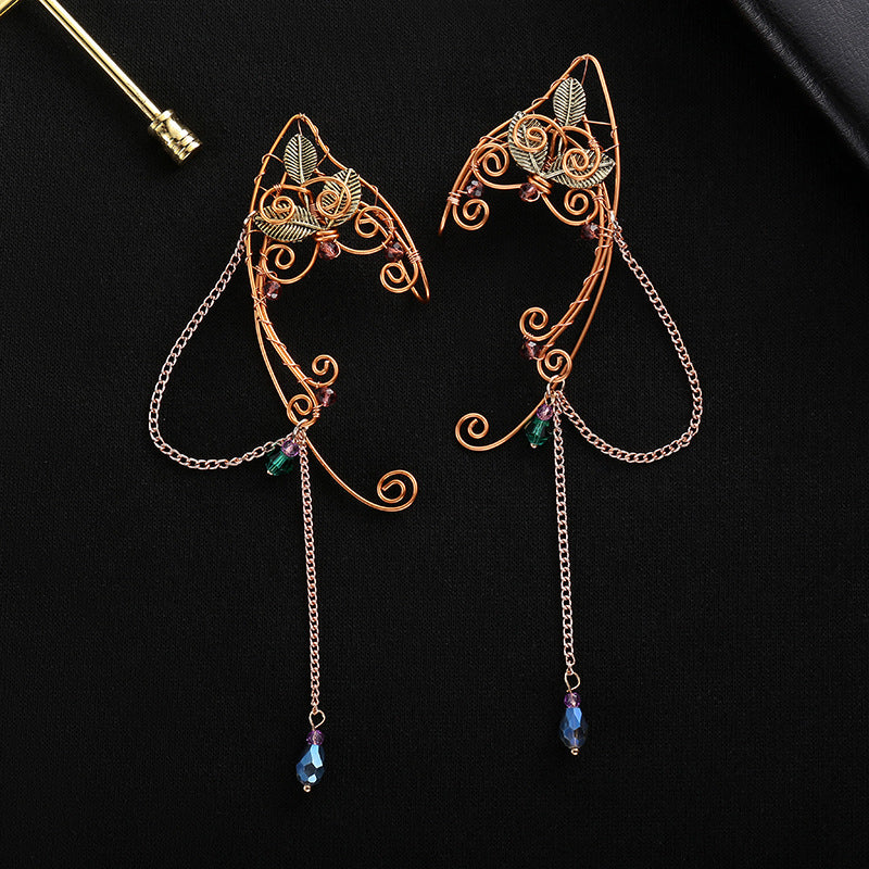 Long Tassel Non-piercing Ear Clip Elf Earrings Ear Hanging Women