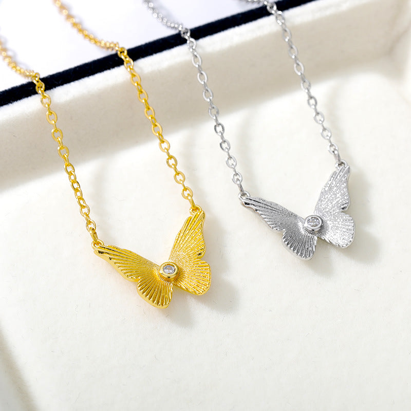 Butterfly Zircon Pendant Necklace Gold Plated Necklace