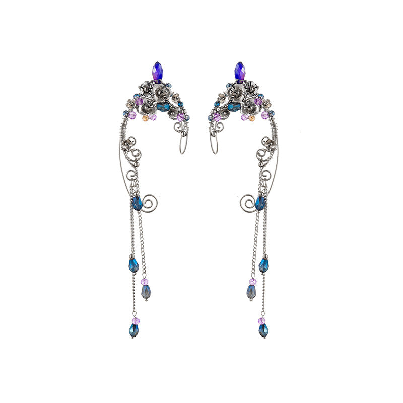 Metal Non-piercing Ear Clip Elf Handmade Ear Hanging Long Fringe Earrings
