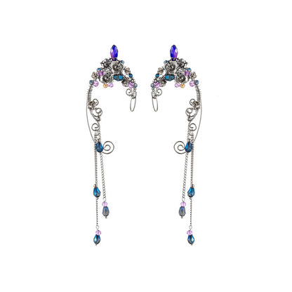 Metal Non-piercing Ear Clip Elf Handmade Ear Hanging Long Fringe Earrings