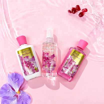 3-piece Bath & Body Care Travel Set Pea Flower Scent Home Spa Set With Body Lotion, Shower Gel And Fragrance Mist