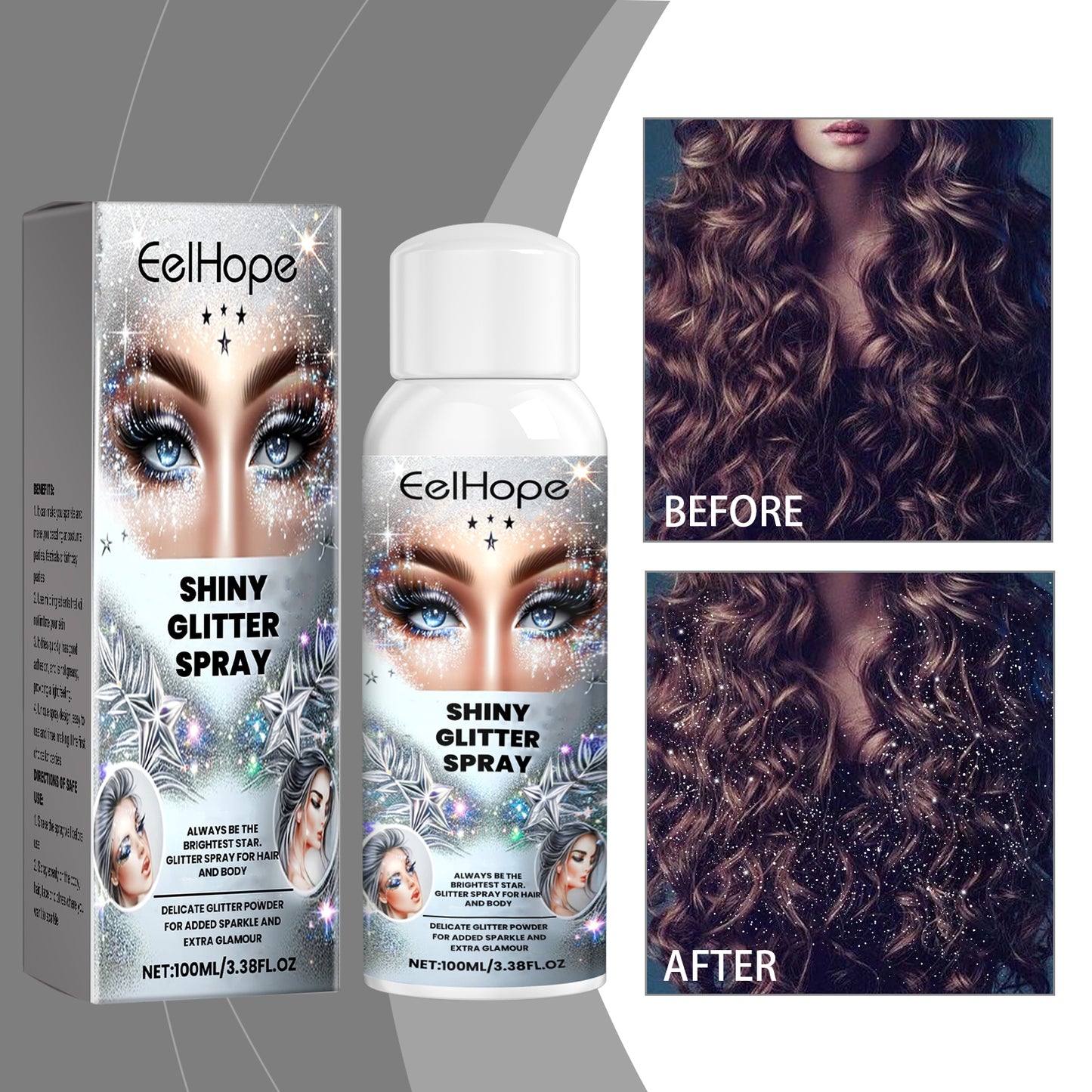 Eelhope Sparkly Glitter Spray, Hair Body Highlight Shimmer Prom Festival Bash Glitter Spray