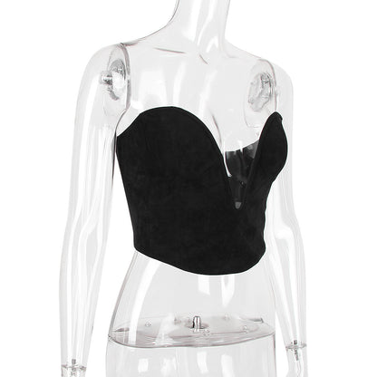 Deep V Sheepskin Velvet European And American Slim Irregular Backless Corset